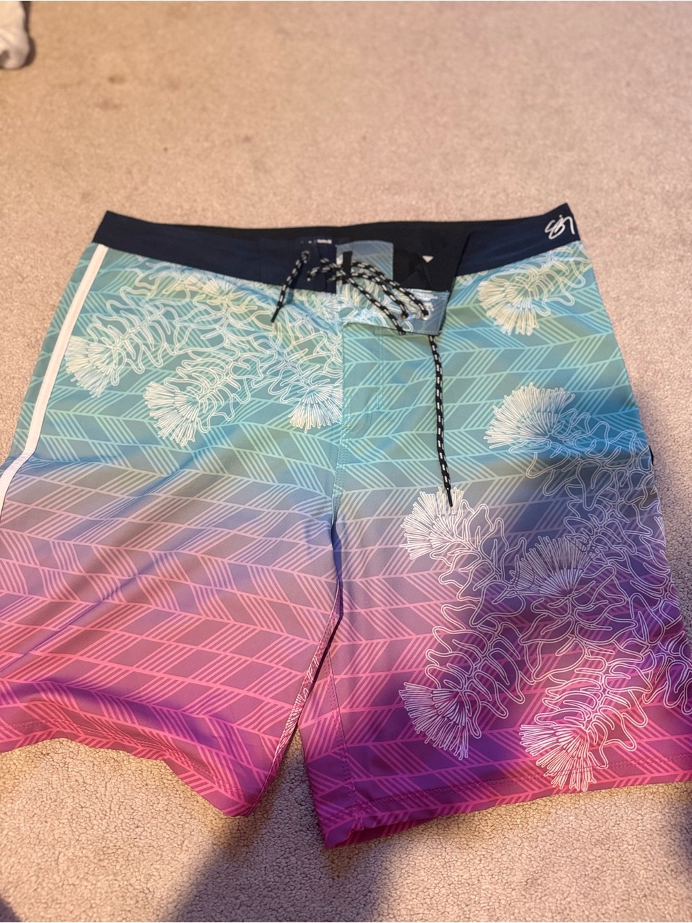 Hurley Men's Ombre Floral Swim Trunks - Pink Blue Green